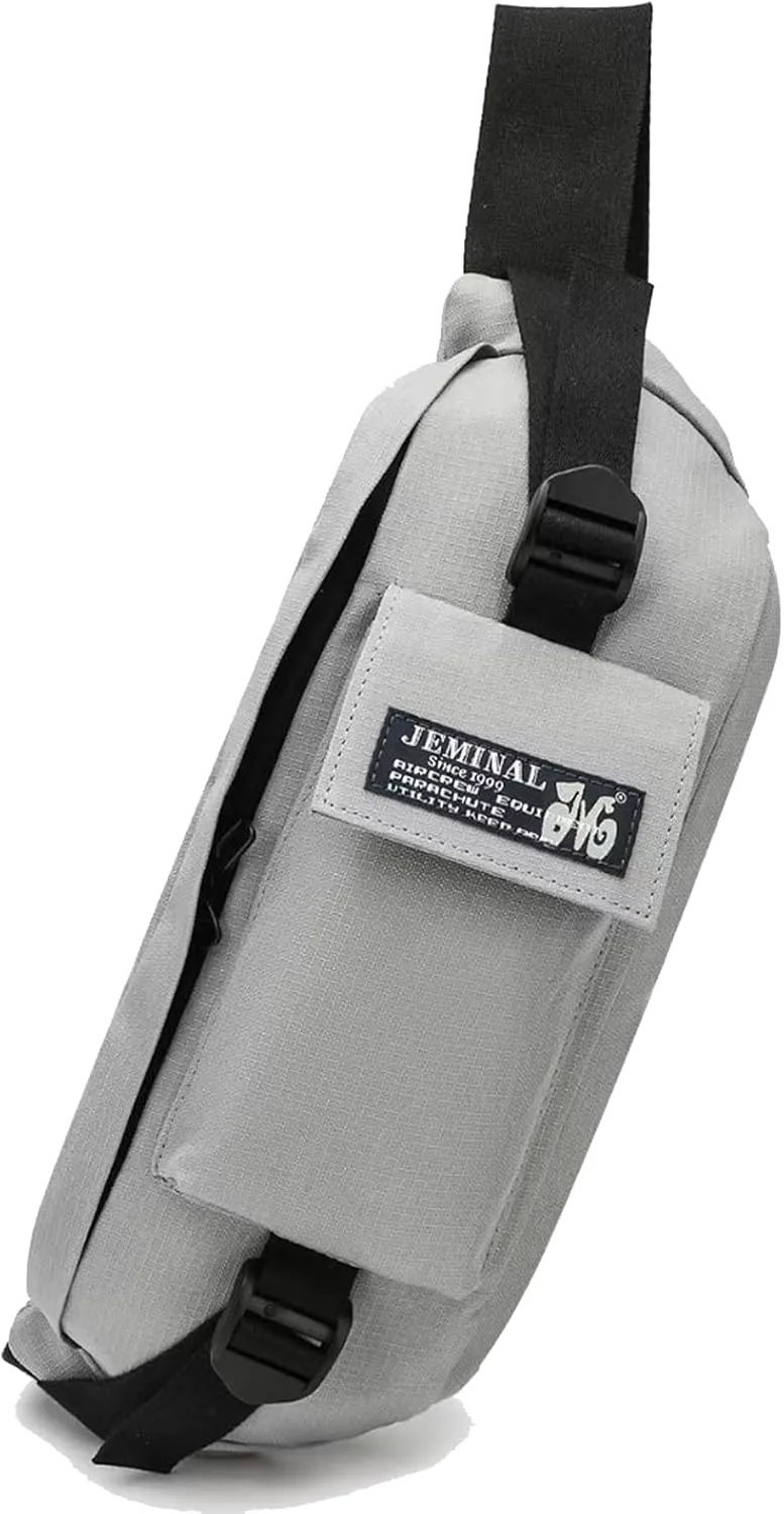 JEMINAL Sling Bag: Diamond-Grid Pattern 4L Light Spacious Crossbody Shoulder Everyday Carry Bag with Quick-adjust Strap - Double Layered Fabric Funny Pack for Men, Women, Travel, Sport (LT GRY)