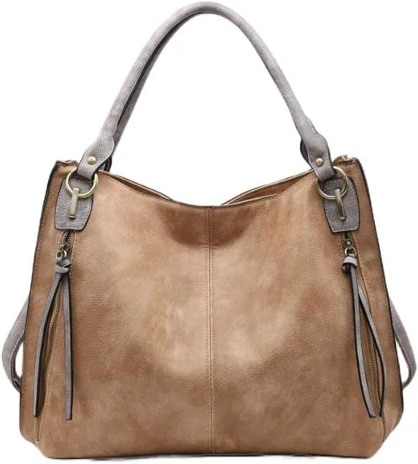 JEN & CO. Connar Distressed Large Leather Tote Bag for Women - Vegan Leather Purse Tote Bag, Adjustable Shoulder Strap