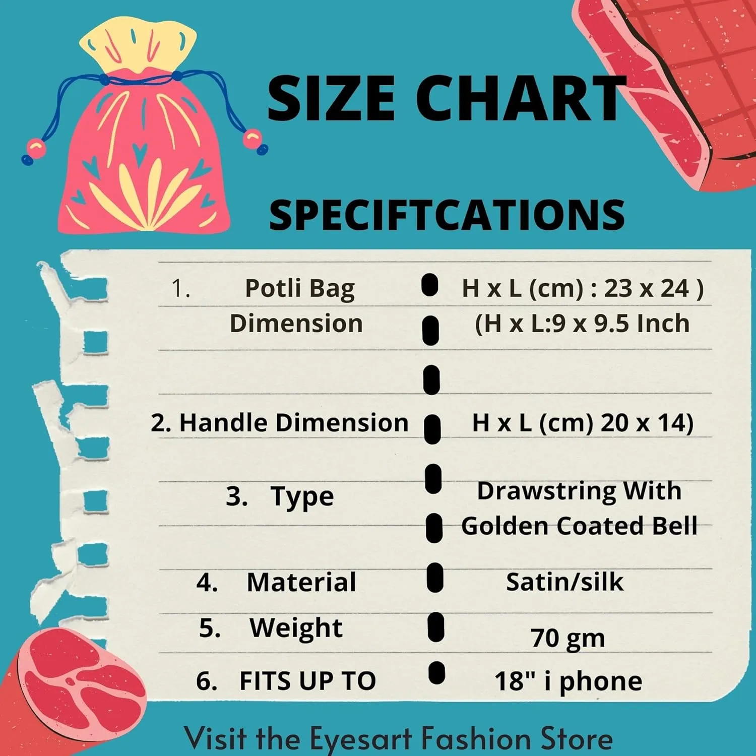 Jewelry Coin Pouch Gotta Patti Work Potli Bag for Women Batwa Wedding Gifts Pearls Handle Clutch Drawstring Purse H*L(cm):- 23 * 24 Black