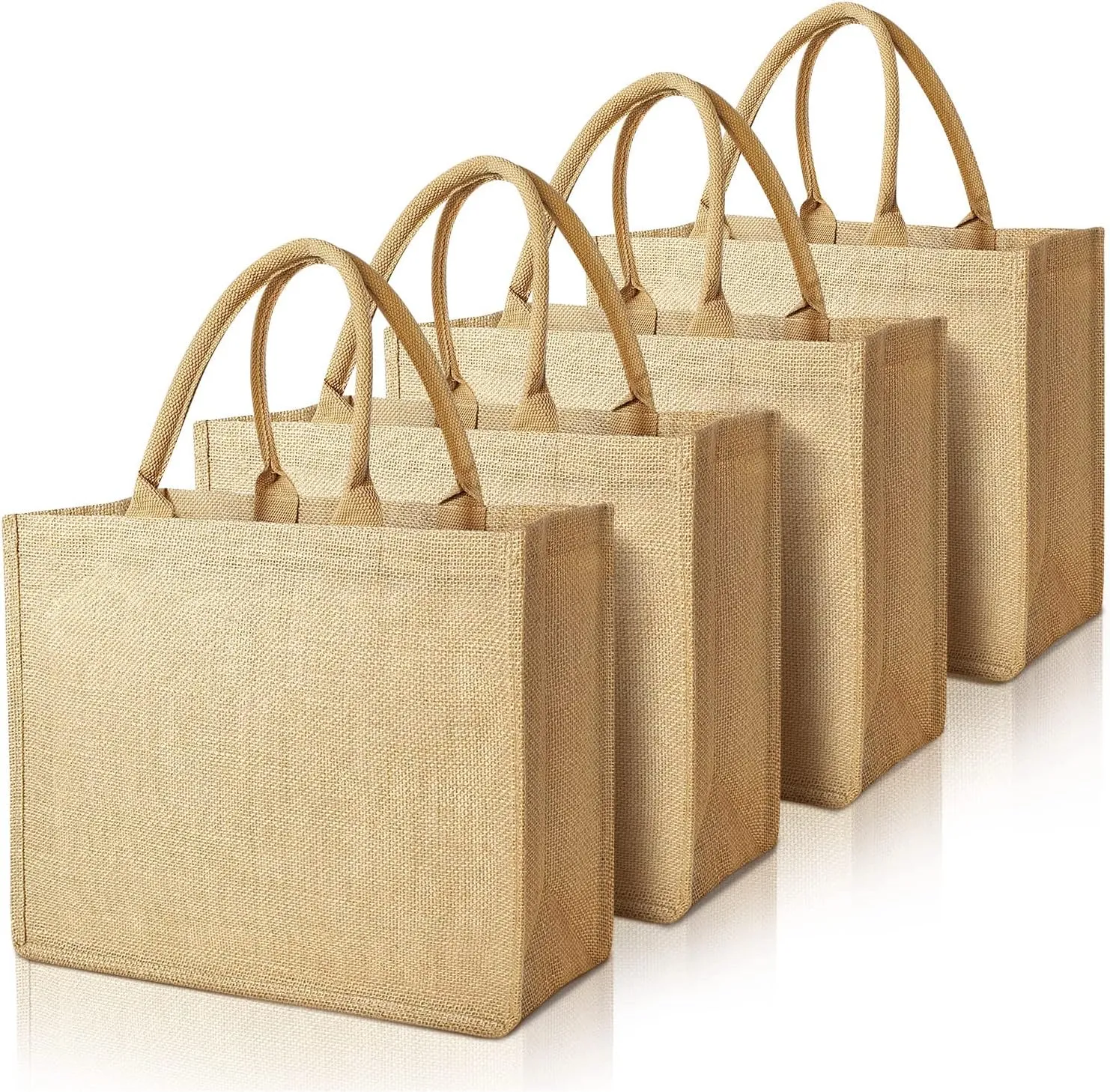 Jute Tote Bags, Burlap Bags with Laminated Interior and Soft Handles