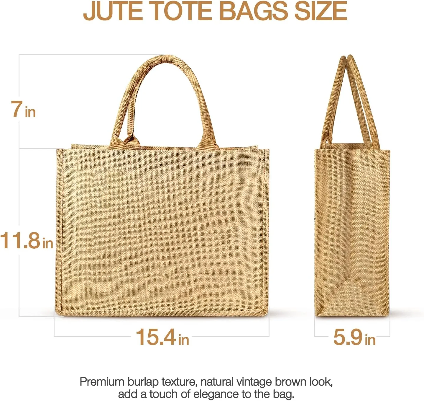 Jute Tote Bags, Burlap Bags with Laminated Interior and Soft Handles