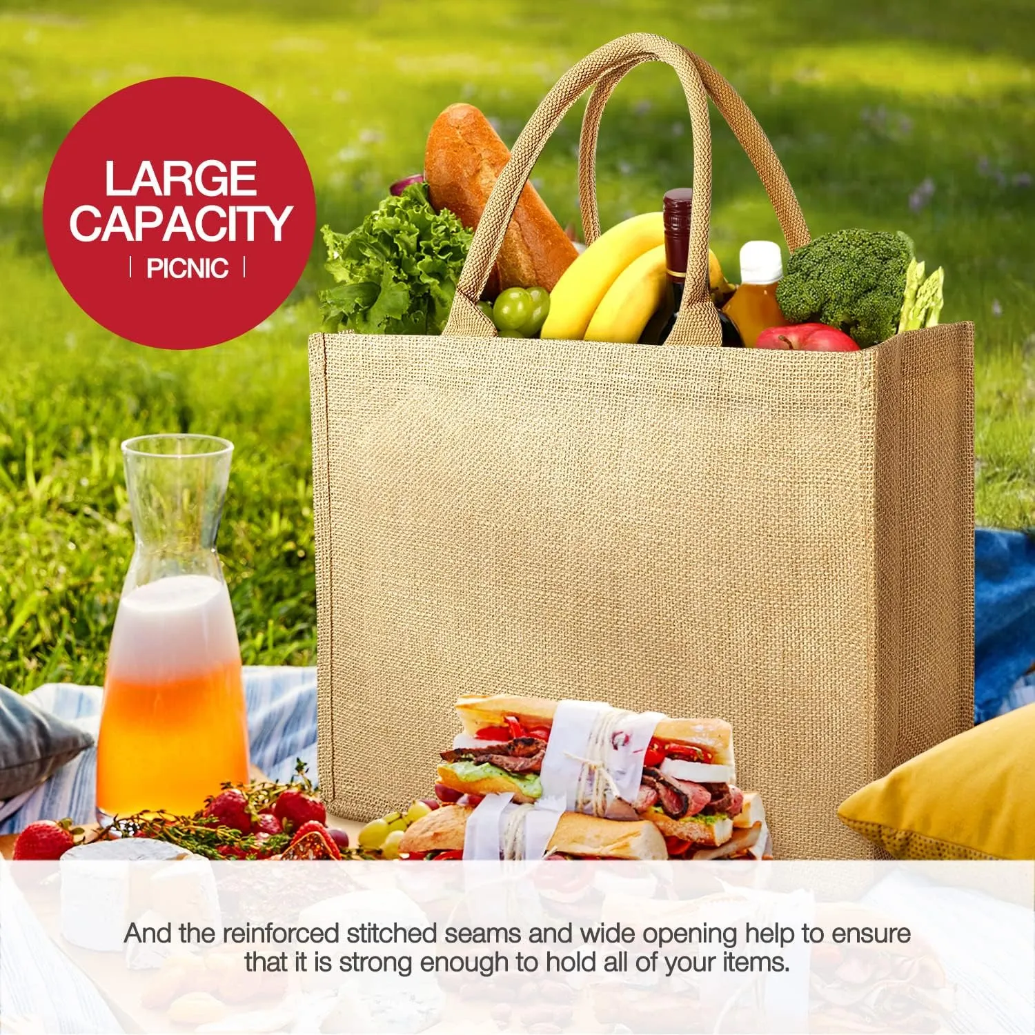 Jute Tote Bags, Burlap Bags with Laminated Interior and Soft Handles