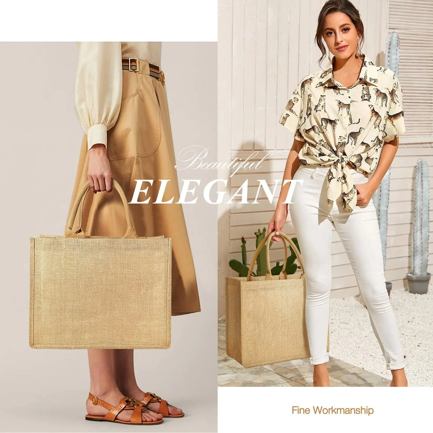 Jute Tote Bags, Burlap Bags with Laminated Interior and Soft Handles