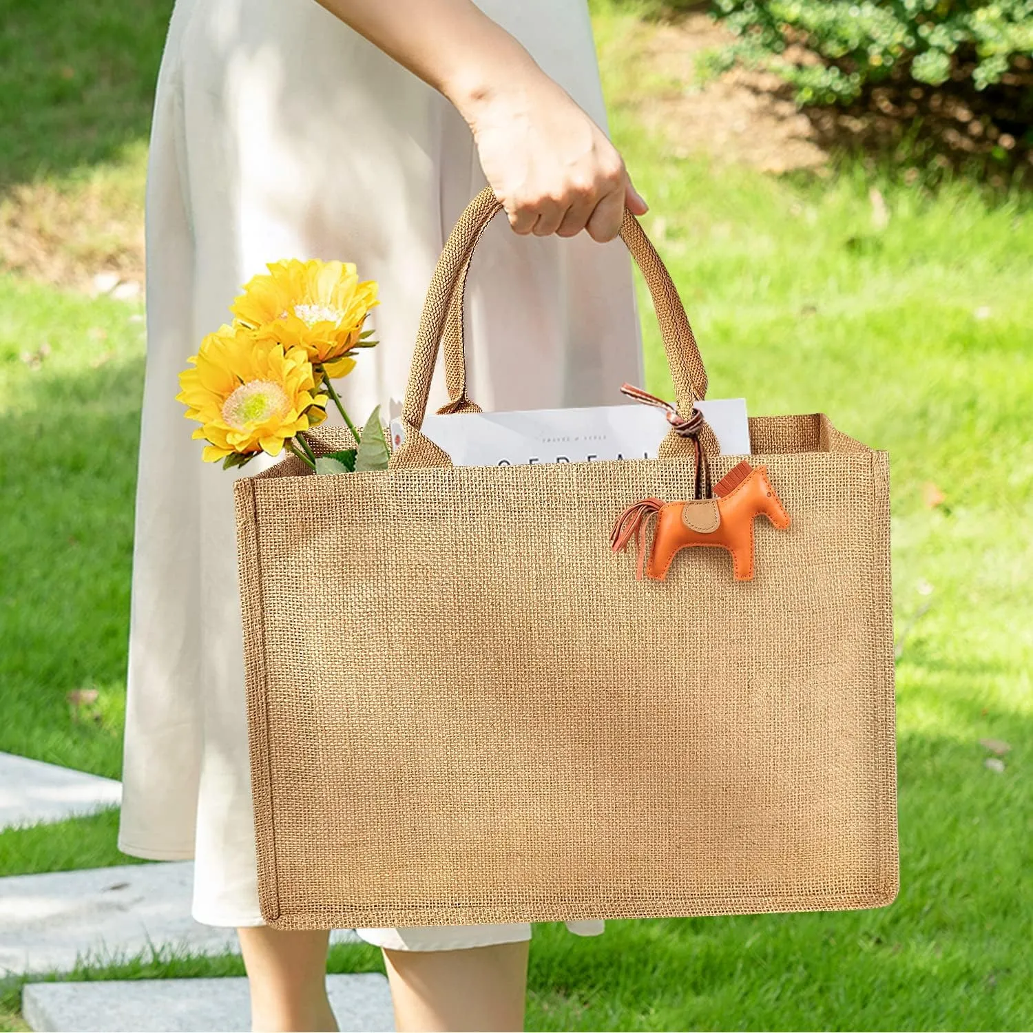 Jute Tote Bags, Burlap Bags with Laminated Interior and Soft Handles