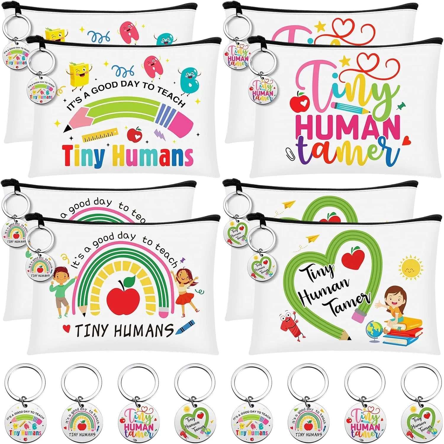 Kacctyen 16 Pcs Tiny Humans Tamer Teacher Appreciation Gifts Include Makeup Cosmetic Bag Keychain It's a Good Day to Teach Tiny Human Survival Kit for Babysitter Daycare Preschool Kindergarten Teacher