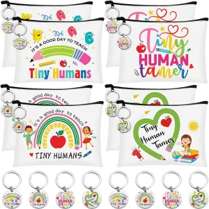 Kacctyen 16 Pcs Tiny Humans Tamer Teacher Appreciation Gifts Include Makeup Cosmetic Bag Keychain It's a Good Day to Teach Tiny Human Survival Kit for Babysitter Daycare Preschool Kindergarten Teacher