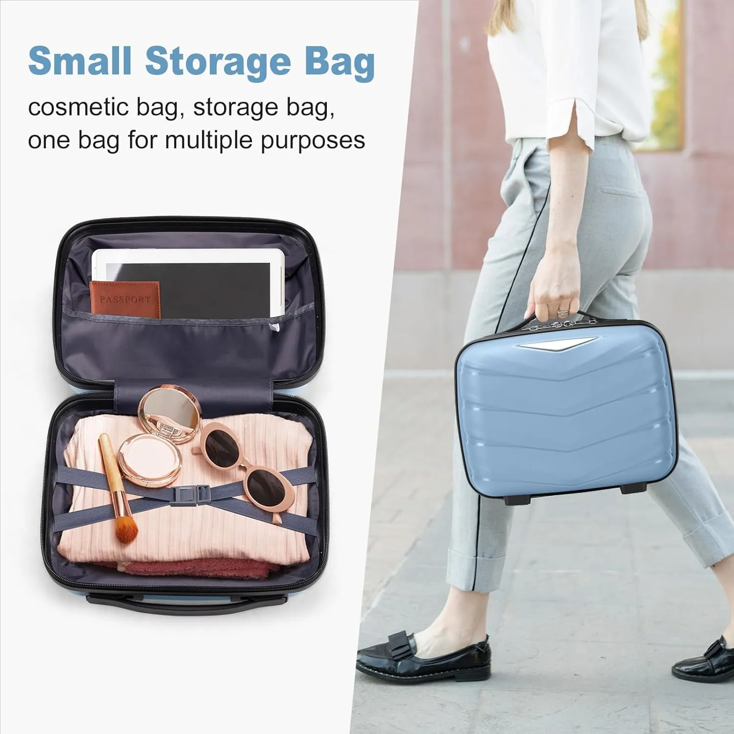 Karl home Luggage Set 2 Piece, PP Hard Shell Suitcase with Spinner Wheels & TSA Lock, Lightweight Carry on Suitcase Set 20in with 14in Mini Case, Sky Blue
