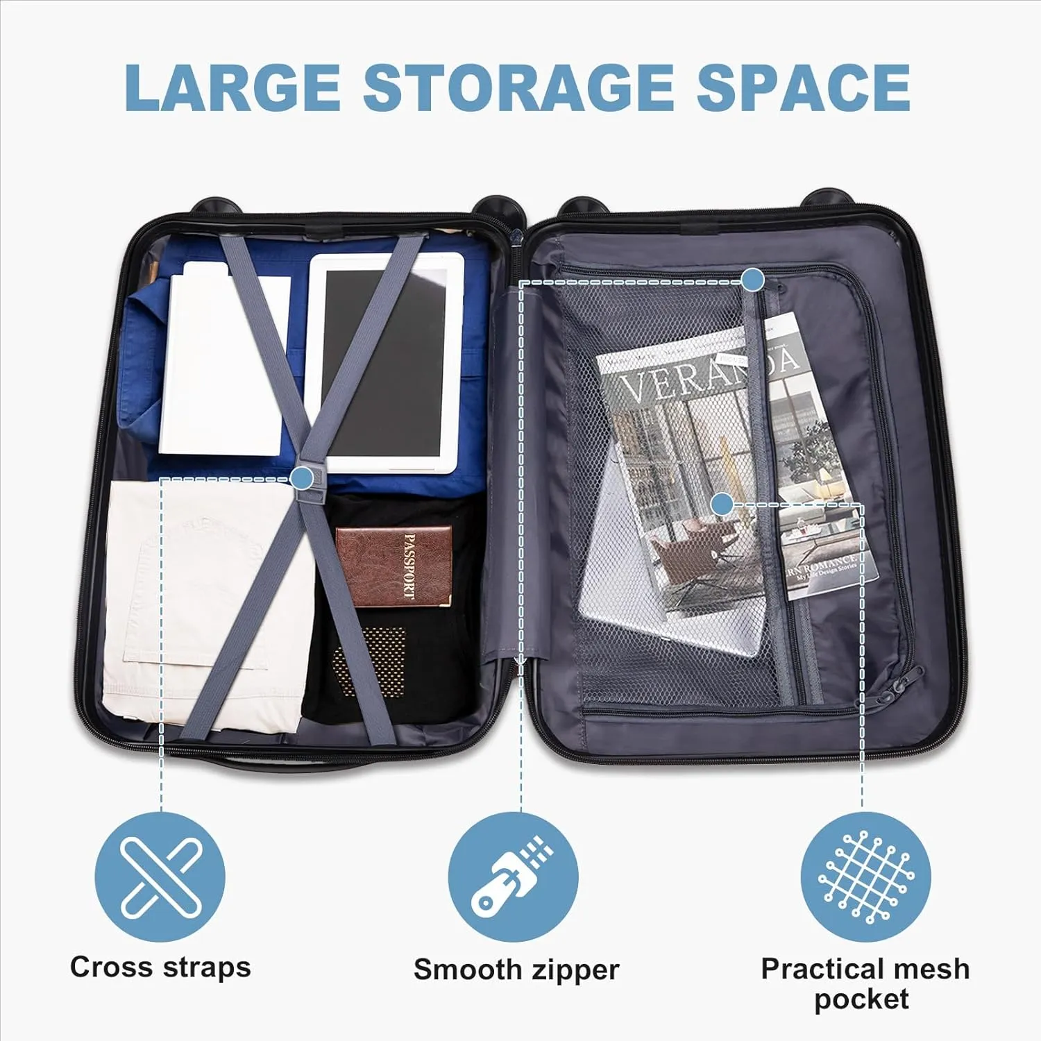 Karl home Luggage Set 2 Piece, PP Hard Shell Suitcase with Spinner Wheels & TSA Lock, Lightweight Carry on Suitcase Set 20in with 14in Mini Case, Sky Blue