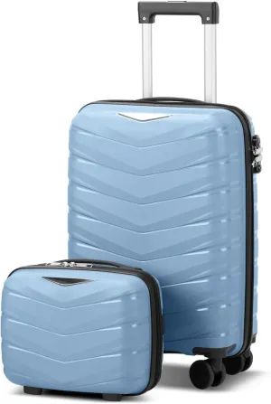 Karl home Luggage Set 2 Piece, PP Hard Shell Suitcase with Spinner Wheels & TSA Lock, Lightweight Carry on Suitcase Set 20in with 14in Mini Case, Sky Blue