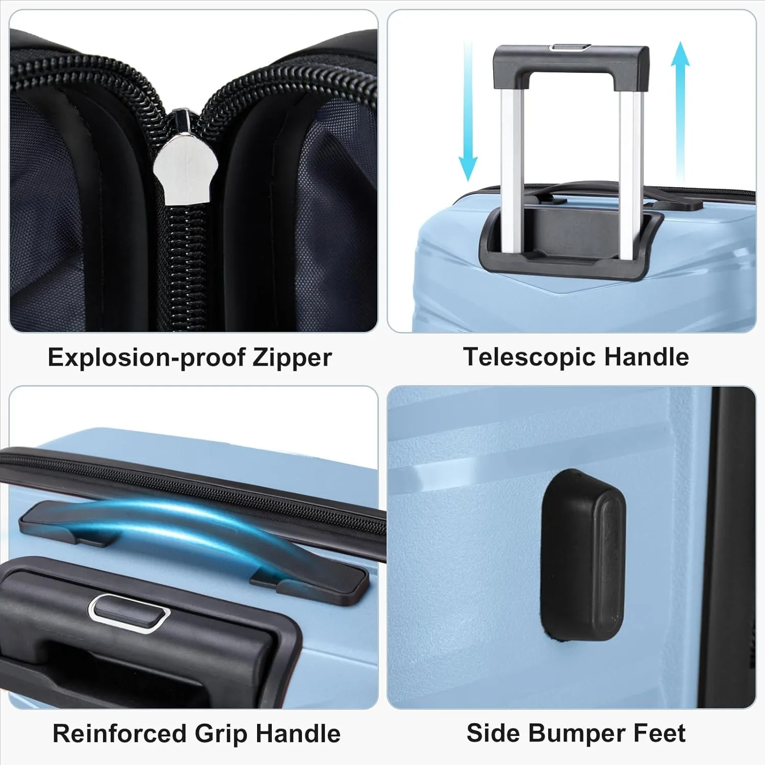 Karl home Luggage Set 2 Piece, PP Hard Shell Suitcase with Spinner Wheels & TSA Lock, Lightweight Carry on Suitcase Set 20in with 14in Mini Case, Sky Blue