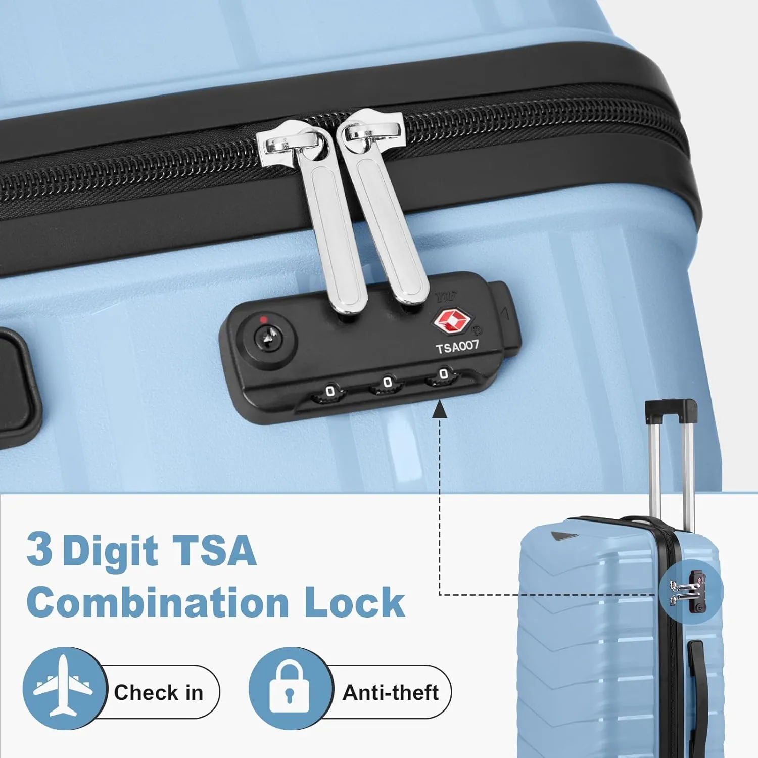 Karl home Luggage Set 2 Piece, PP Hard Shell Suitcase with Spinner Wheels & TSA Lock, Lightweight Carry on Suitcase Set 20in with 14in Mini Case, Sky Blue