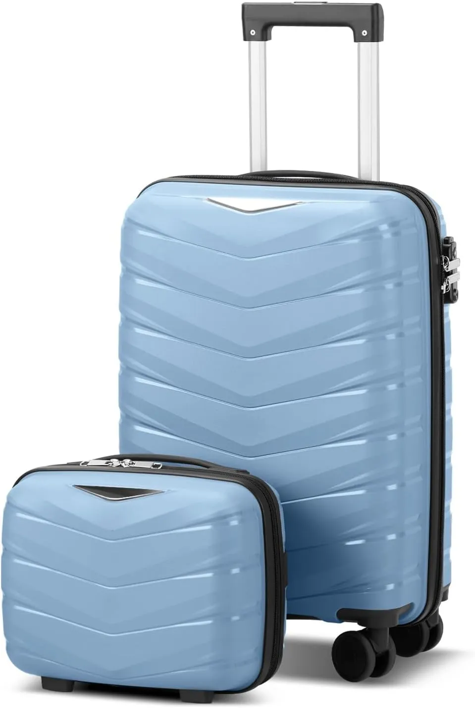 Karl home Luggage Set 2 Piece, PP Hard Shell Suitcase with Spinner Wheels & TSA Lock, Lightweight Carry on Suitcase Set 20in with 14in Mini Case, Sky Blue