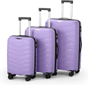 Karl home Luggage Set 3 Piece, PP Hard Shell Suitcase with Spinner Wheels & TSA Lock, Lightweight Carry on Suitcase Set 20in Carry-on 24in 28in Checked, Purple