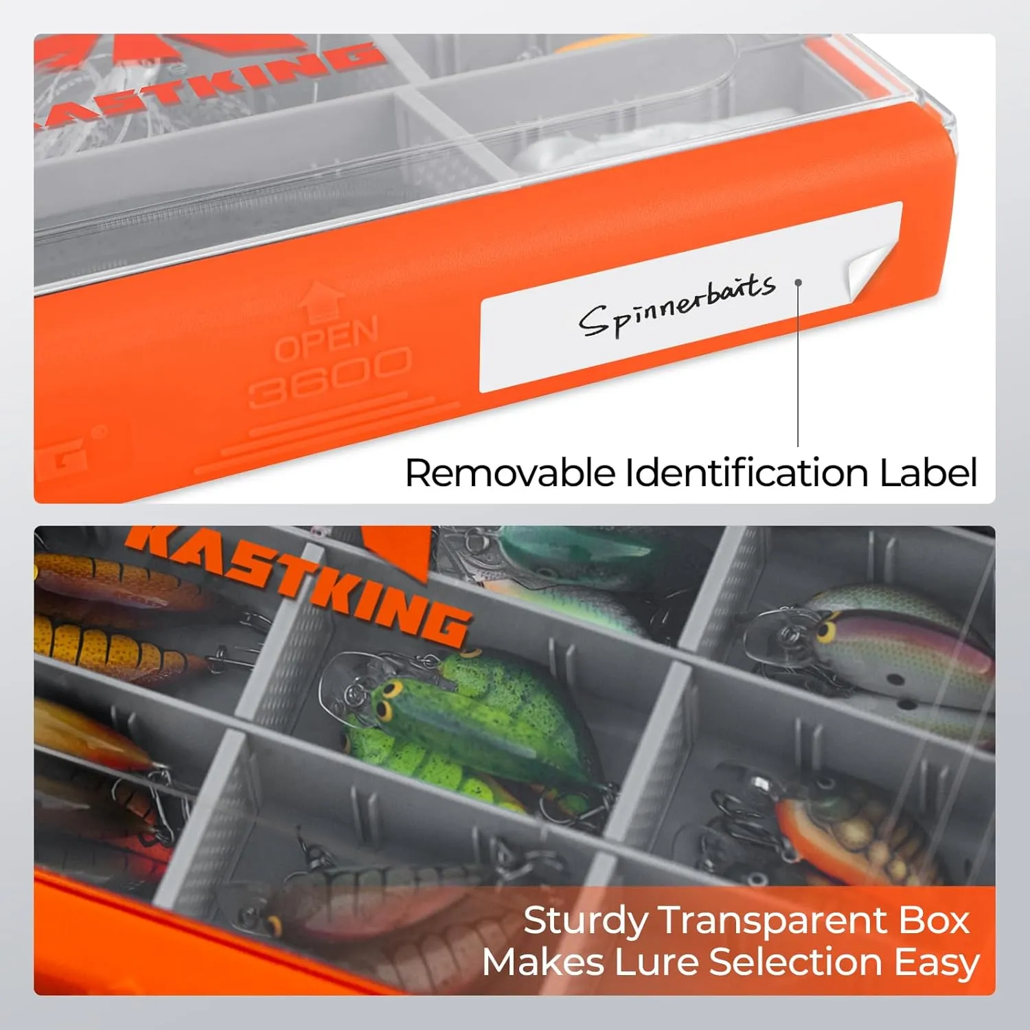 KastKing HyperSeal Waterproof Tackle Box, 3600 and 3700 Tackle Trays, Fishing Tackle Box Organizer with Removable Dividers, Lure Box and Terminal Tackle Storage