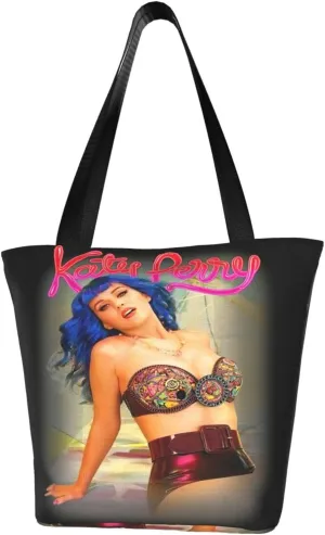 Katy Great Artist Perry Reusable Grocery Bag for Kitchen Shopping Bags Tote Bags with Zipper for Women Shoulder Bag Classic Daily Bag Large Capacity Handbag Storage Bags for Beach