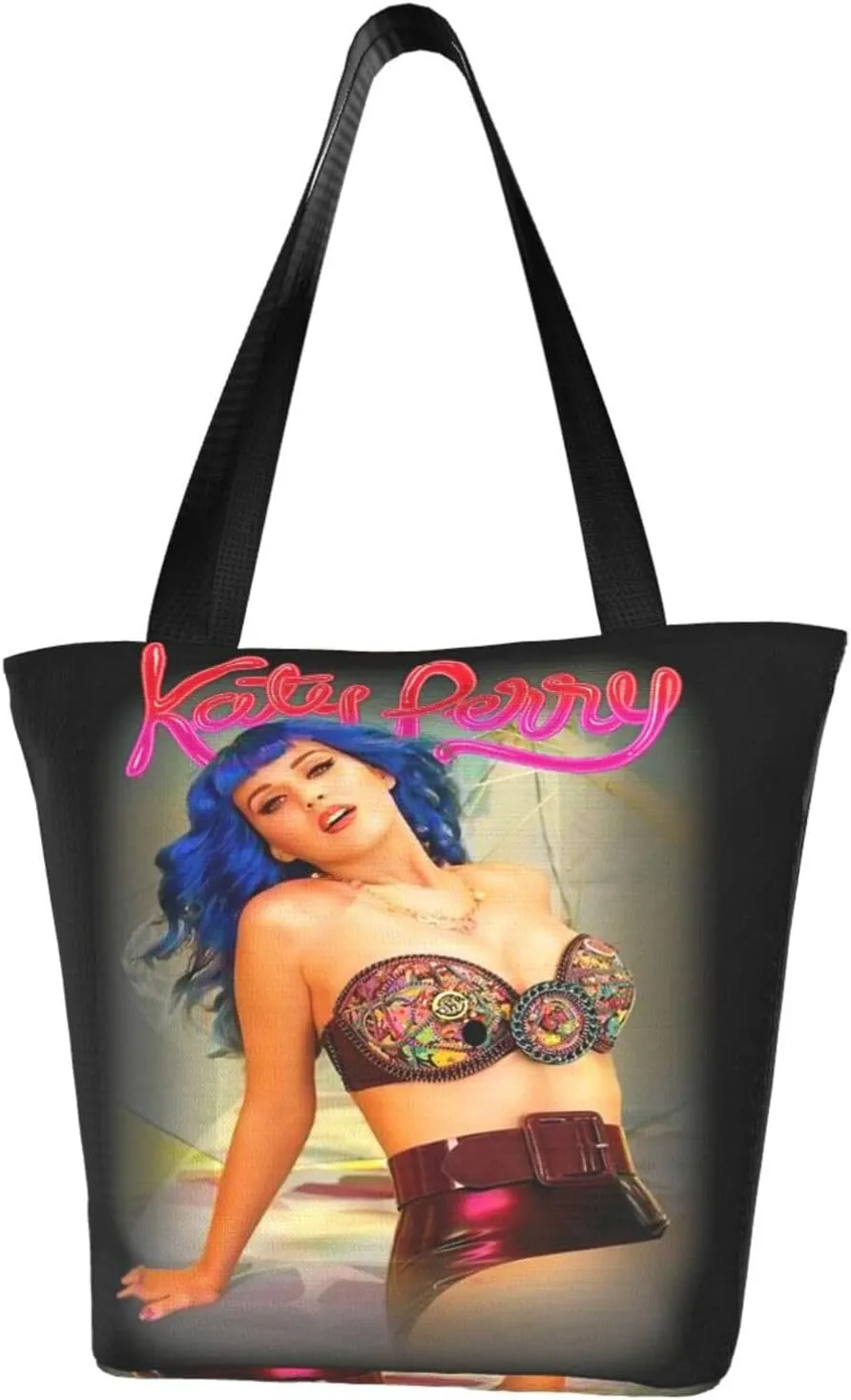 Katy Great Artist Perry Reusable Grocery Bag for Kitchen Shopping Bags Tote Bags with Zipper for Women Shoulder Bag Classic Daily Bag Large Capacity Handbag Storage Bags for Beach