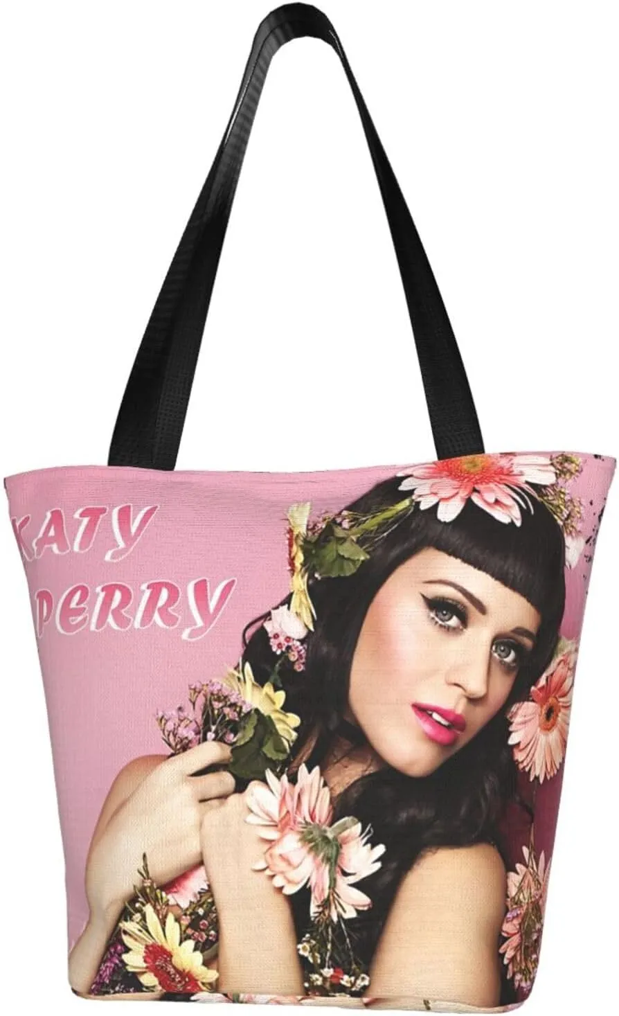 Katy Great Artist Perry Reusable Grocery Bag for Kitchen Shopping Bags Tote Bags with Zipper for Women Shoulder Bag Convenient Daily Bag Large Capacity Handbag Storage Bags for Office