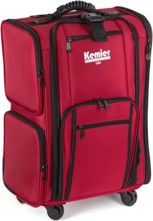 Kemier Rolling Makeup Train Case - Professional Makeup Travel Case Portable Artist Cosmetic Trolley Soft Side Nylon Large Capacity Organizer Storage bag with Wheels Red