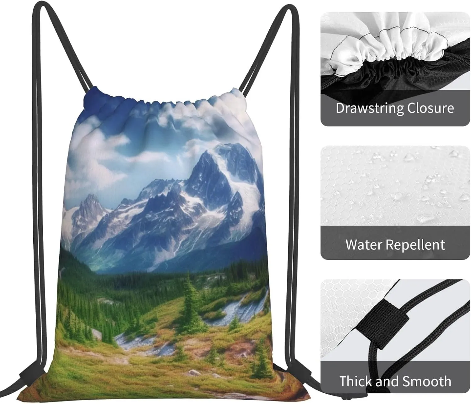 KHiry Drawstring Backpack Waterproof String Bag Mountains Landscape Drawstring Sackpack Gym Bag for Man Woman