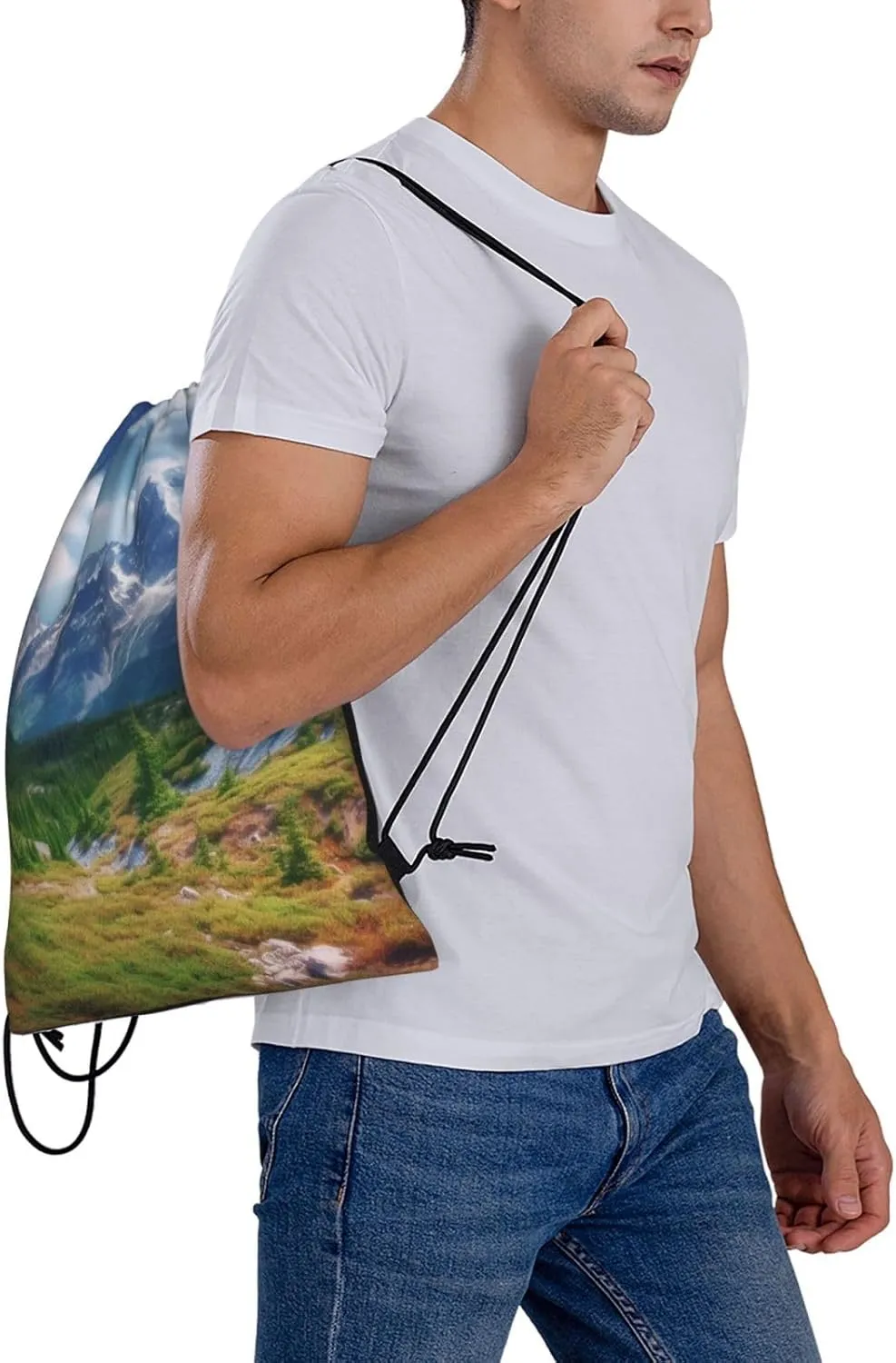 KHiry Drawstring Backpack Waterproof String Bag Mountains Landscape Drawstring Sackpack Gym Bag for Man Woman