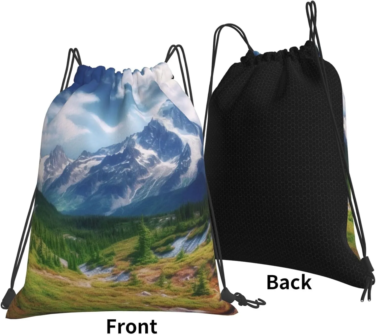KHiry Drawstring Backpack Waterproof String Bag Mountains Landscape Drawstring Sackpack Gym Bag for Man Woman