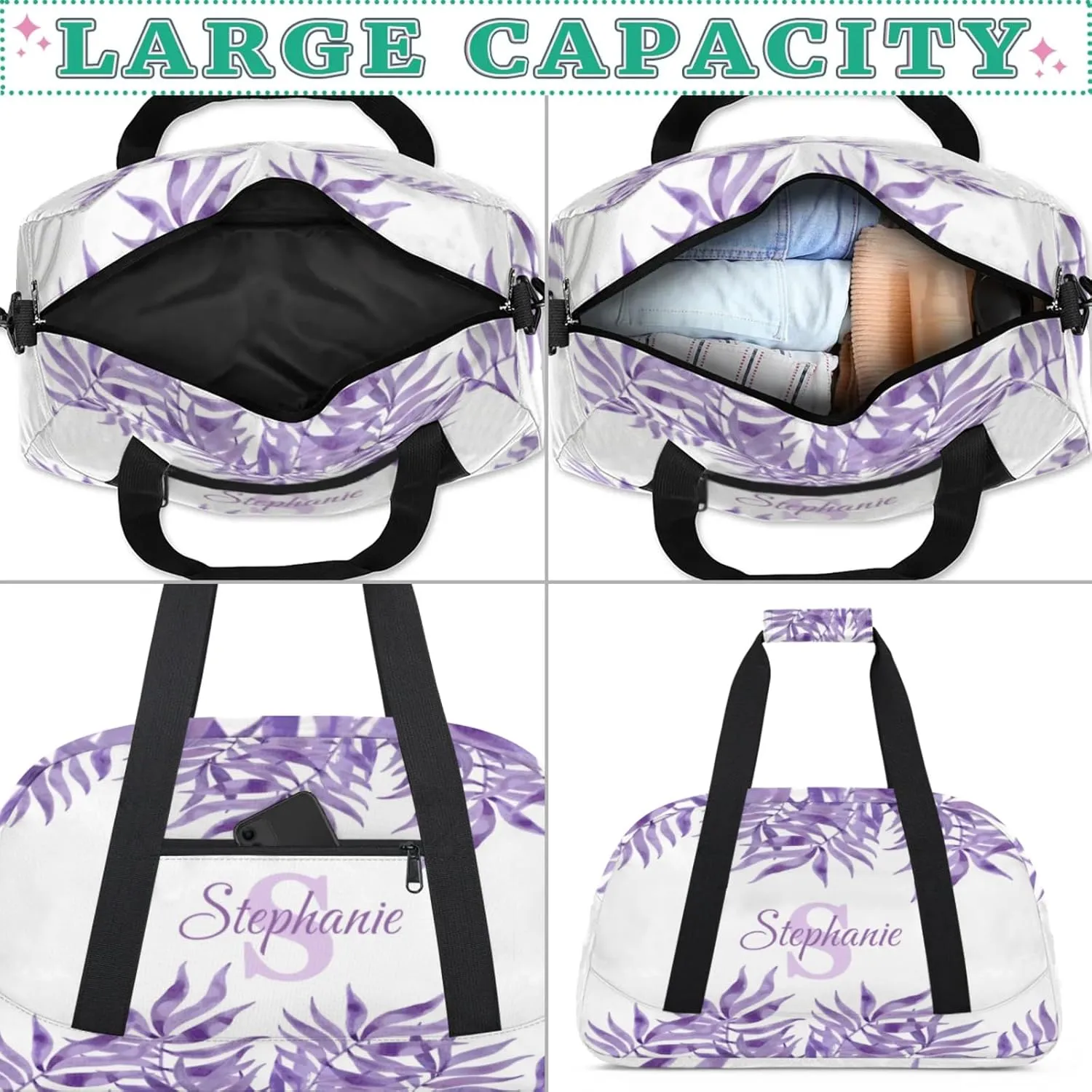 Kids Duffle Bag Personalized Gym Bag Overnight Bags, Ideal for Travel and Sports, Suitable for Men Women for Gym, Dance, Yoga, Durable Waterproof Sport Overnight Handbags Purple