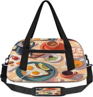 Kids Overnighter Duffel Bags for Boys & Girls,Cartoon Breakfast Coffee Eggs Avocado Travel Bags for Toddler Weekender Bag Childrens Gym Sports