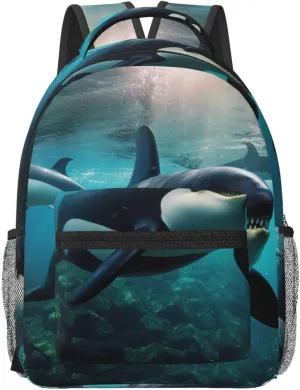 Killer Whales Swim Along Print Comfortable Laptop Backpackâ€“Personal Item Travel Bag,Travel Backpack Carry On Flight Approved