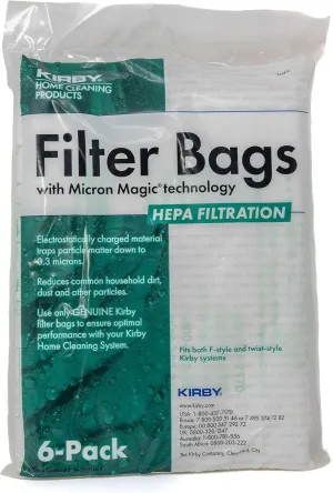 Kirby MicroAllergen Plus HEPA Filter Bags 6-Pack | Part #204814 | Compatible with F-Style & Twist-Style Vacuums