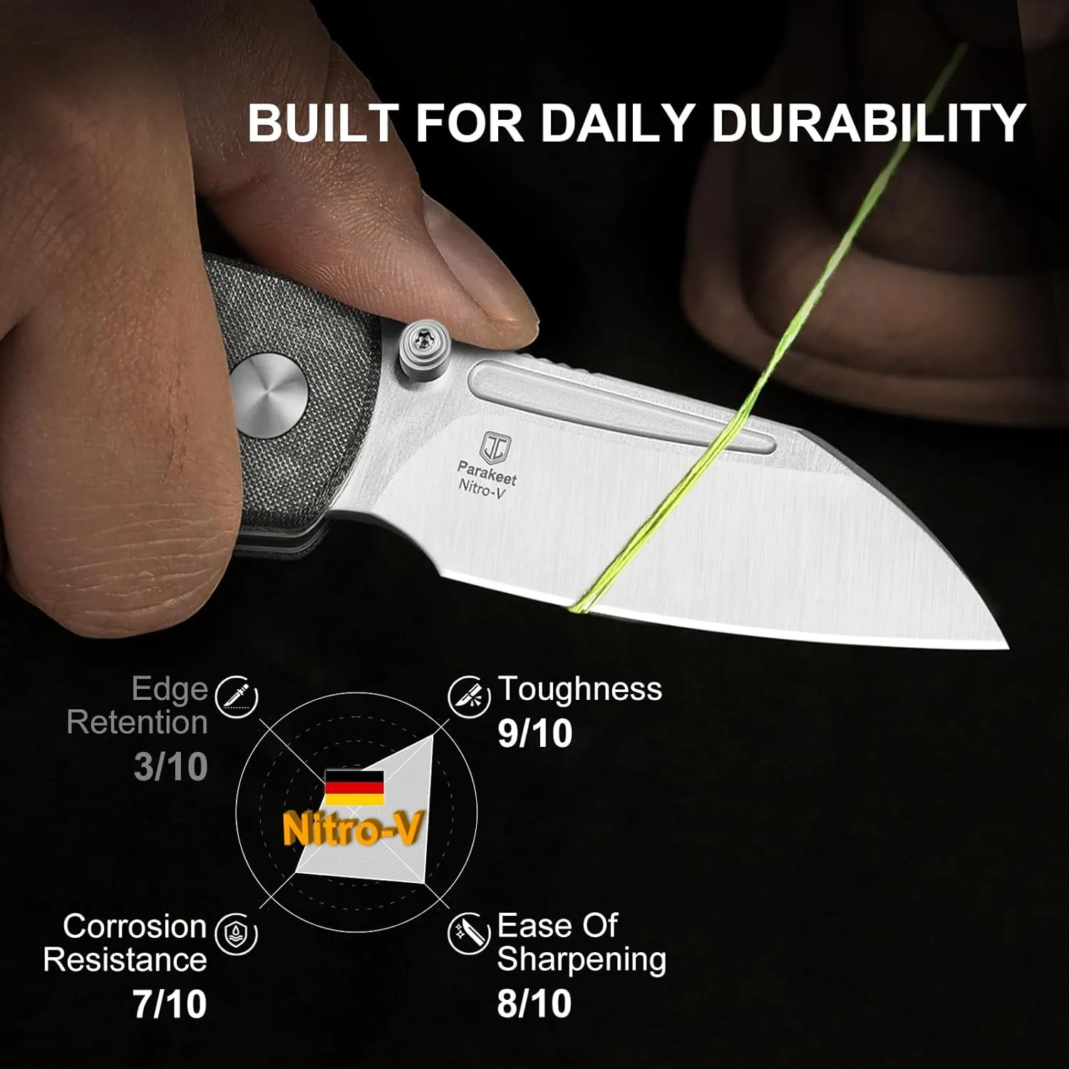 Kizer Parakeet EDC Pocket Knife, 2.46" Nitro-V Blade Folding Knife with Micarta Handle, Thumb Stud Opener Small EDC Knives for Men Women Camping Hunting V2706M1
