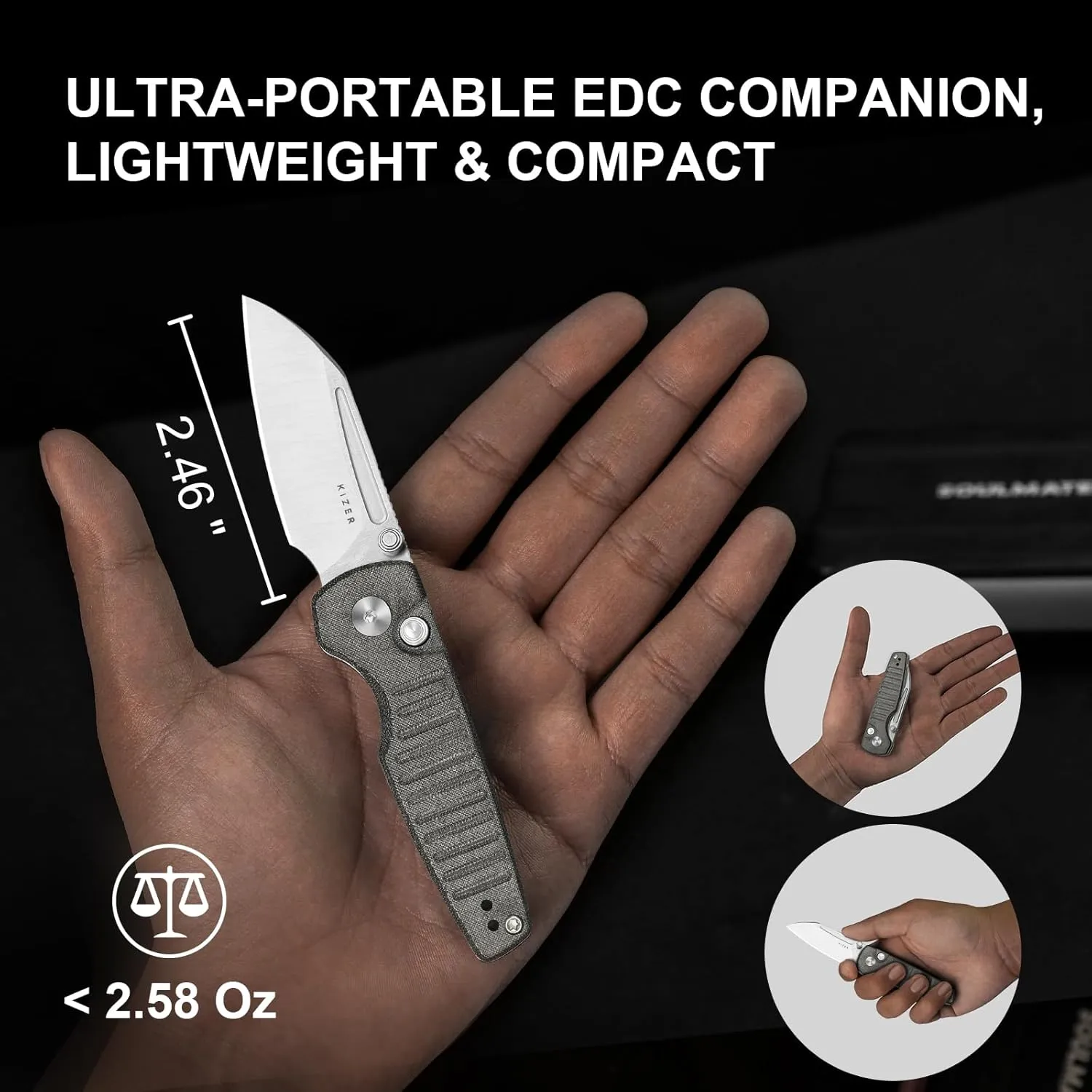 Kizer Parakeet EDC Pocket Knife, 2.46" Nitro-V Blade Folding Knife with Micarta Handle, Thumb Stud Opener Small EDC Knives for Men Women Camping Hunting V2706M1