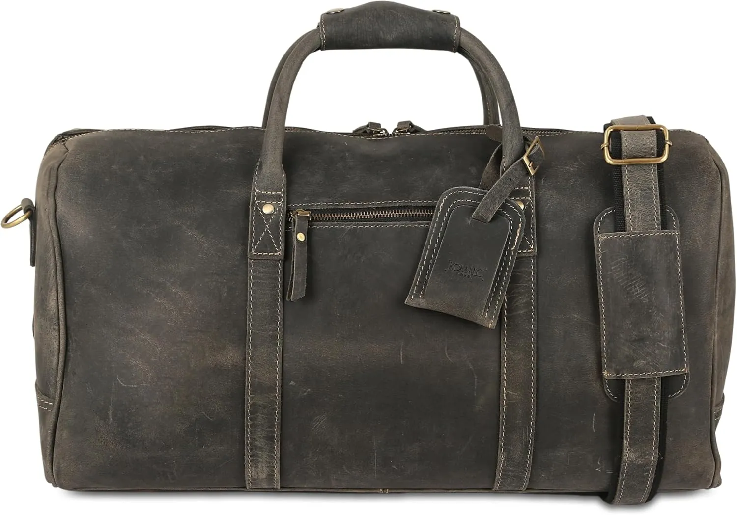 KomalC 24 Inch Leather Duffel Bags for Men and Women Full Grain Leather Travel Overnight Weekend Leather Bags Sports Gym Duffle for Men