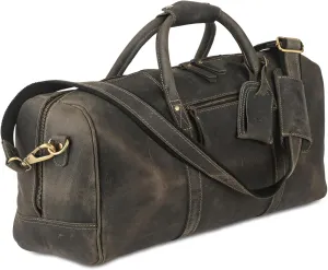 KomalC 24 Inch Leather Duffel Bags for Men and Women Full Grain Leather Travel Overnight Weekend Leather Bags Sports Gym Duffle for Men
