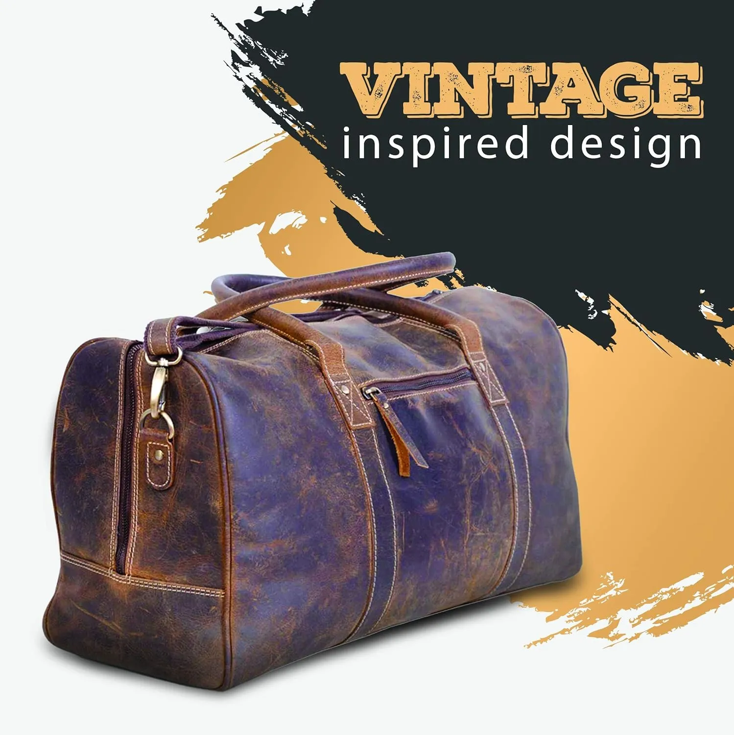 KomalC 24 Inch Leather Duffel Bags for Men and Women Travel Overnight Weekend Leather Bags Sports Gym Duffle for Men (Brown Distressed Tan)