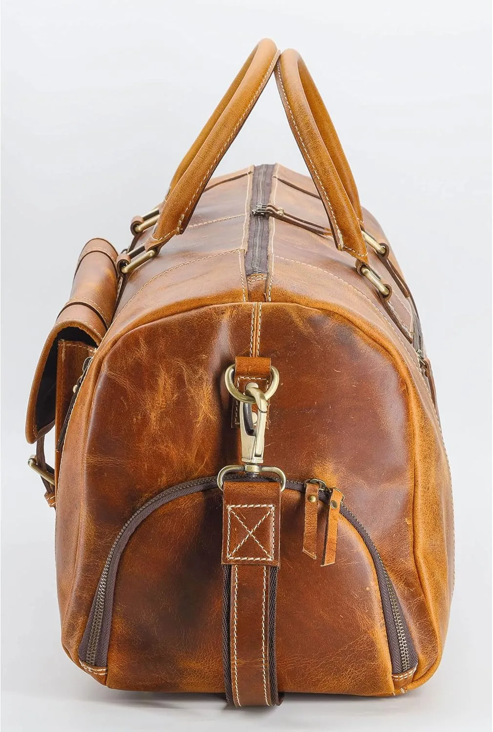 KomalC Leather Duffel Bags for Men and Women Full Grain Leather Travel Overnight Weekend Leather Bags Sports Gym Duffel for Men (Distressed Tan, 28 Inch)
