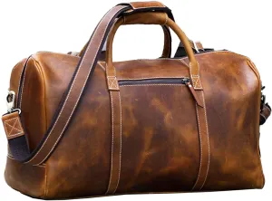 KomalC Leather Duffel Bags for Men and Women Full Grain Leather Travel Overnight Weekend Leather Bags Sports Gym Duffel for Men (Tan, 20 Inch)