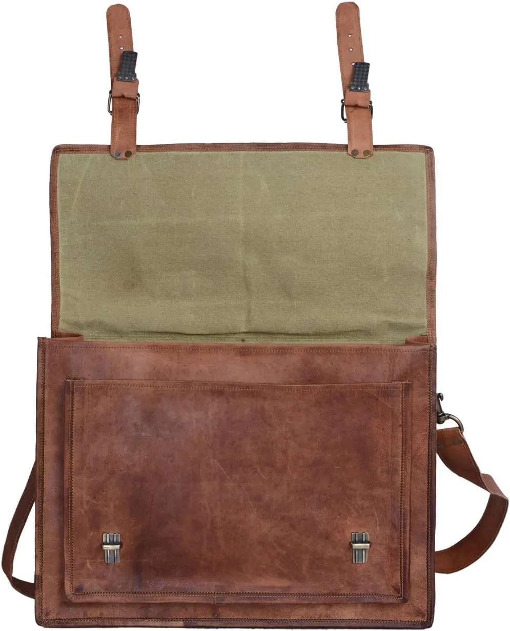 Komal's Passion Leather Briefcase for Men and Women 18 inch Handmade Leather Messenger Bag for Laptop Best Computer Satchel Distressed Bag (Single Pocket)