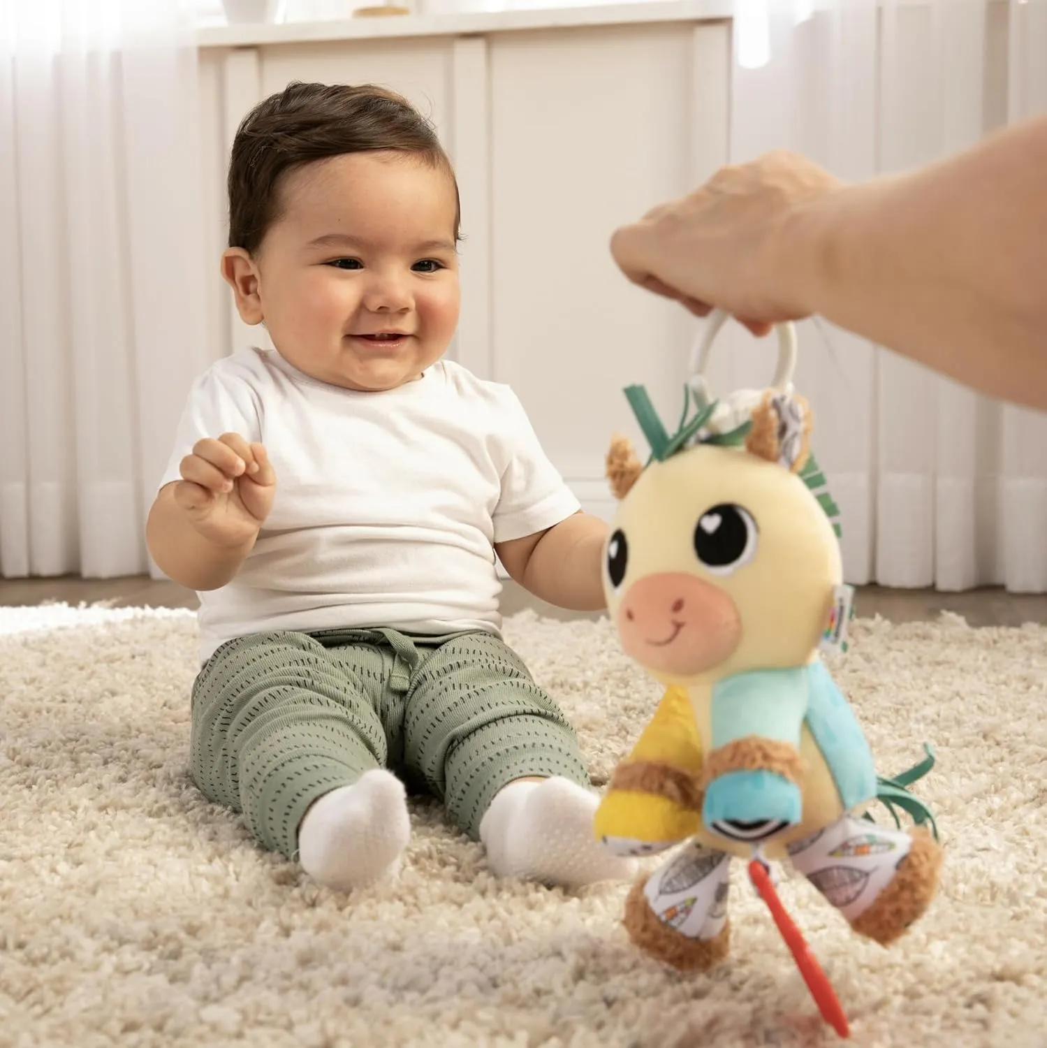 LAMAZE Carson Clydesdale Horse Clip On Stroller Toy - Baby Sensory Toys with Crinkle and Chime Sounds - Includes Clip for On-The-Go Stroller or Car Seat Play - Ages 0 Months and Up