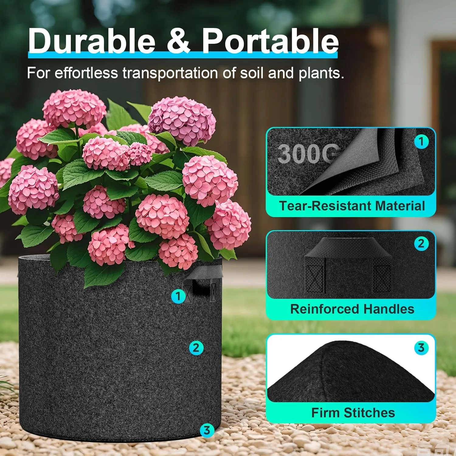 Land Guard 10-Pack Fabric Grow Bags 10 Gallon, 300G Thickened Nonwoven Plant Grow Bags, Grow Pots for Plants, Growing Bags with Handles, Planting Bags for Vegetables, Black