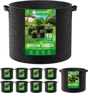 Land Guard 10-Pack Fabric Grow Bags 10 Gallon, 300G Thickened Nonwoven Plant Grow Bags, Grow Pots for Plants, Growing Bags with Handles, Planting Bags for Vegetables, Black