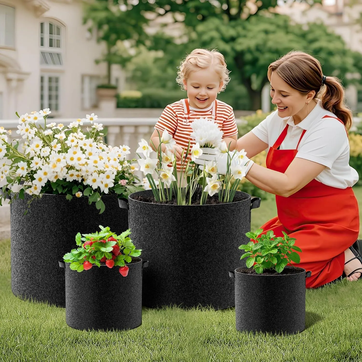 Land Guard 10-Pack Fabric Grow Bags 10 Gallon, 300G Thickened Nonwoven Plant Grow Bags, Grow Pots for Plants, Growing Bags with Handles, Planting Bags for Vegetables, Black