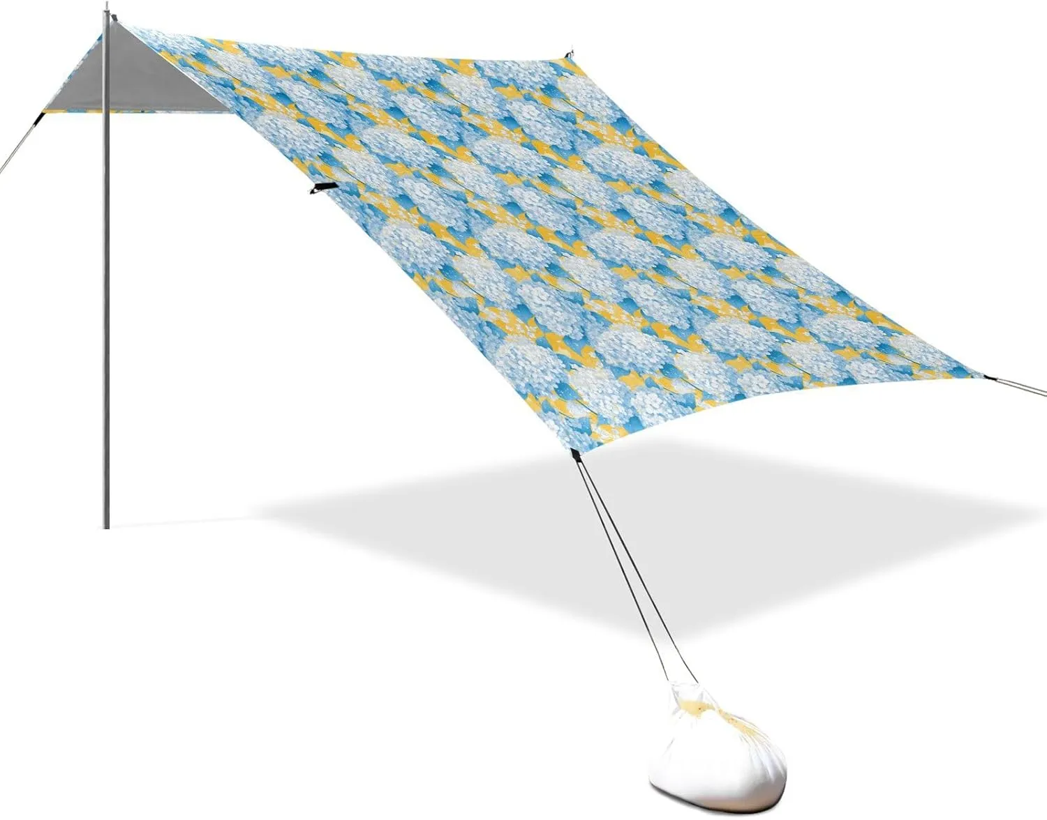 Large Blue Florals Beach Cabana Tent UPF50  Protection Easy Setup Shade Sun Shelter with Sandbags and Shovel for Camping Trips, Fishing, Backyard Fun or Picnics