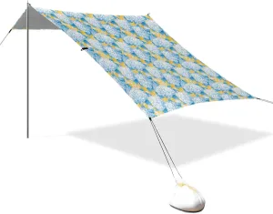 Large Blue Florals Beach Cabana Tent UPF50  Protection Easy Setup Shade Sun Shelter with Sandbags and Shovel for Camping Trips, Fishing, Backyard Fun or Picnics