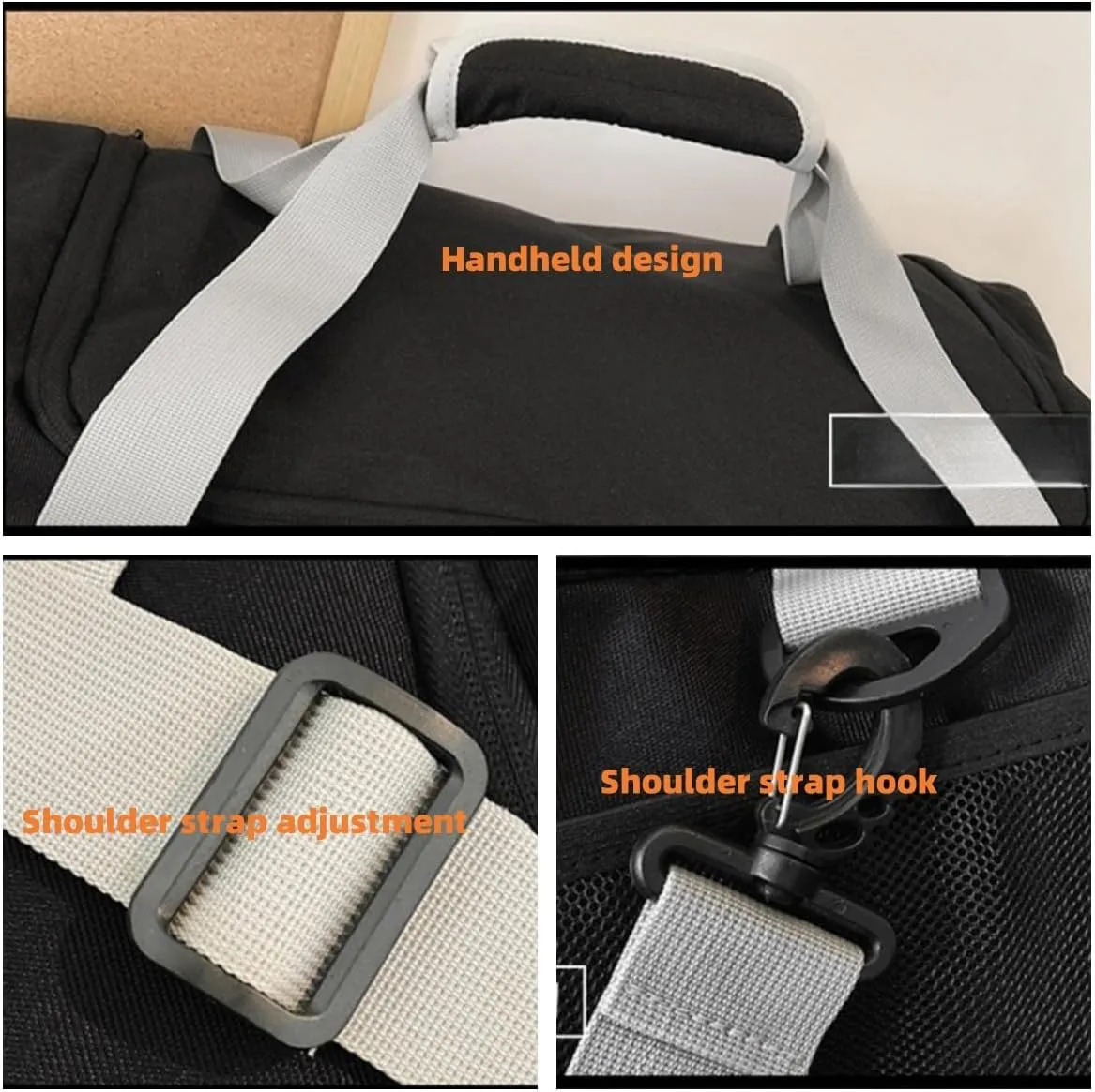 Large capacity men's and women's fitness bags, weekend overnight travel luggage bags, personal belongings travel bag, handbags, fitness dance bag (BLACK A)