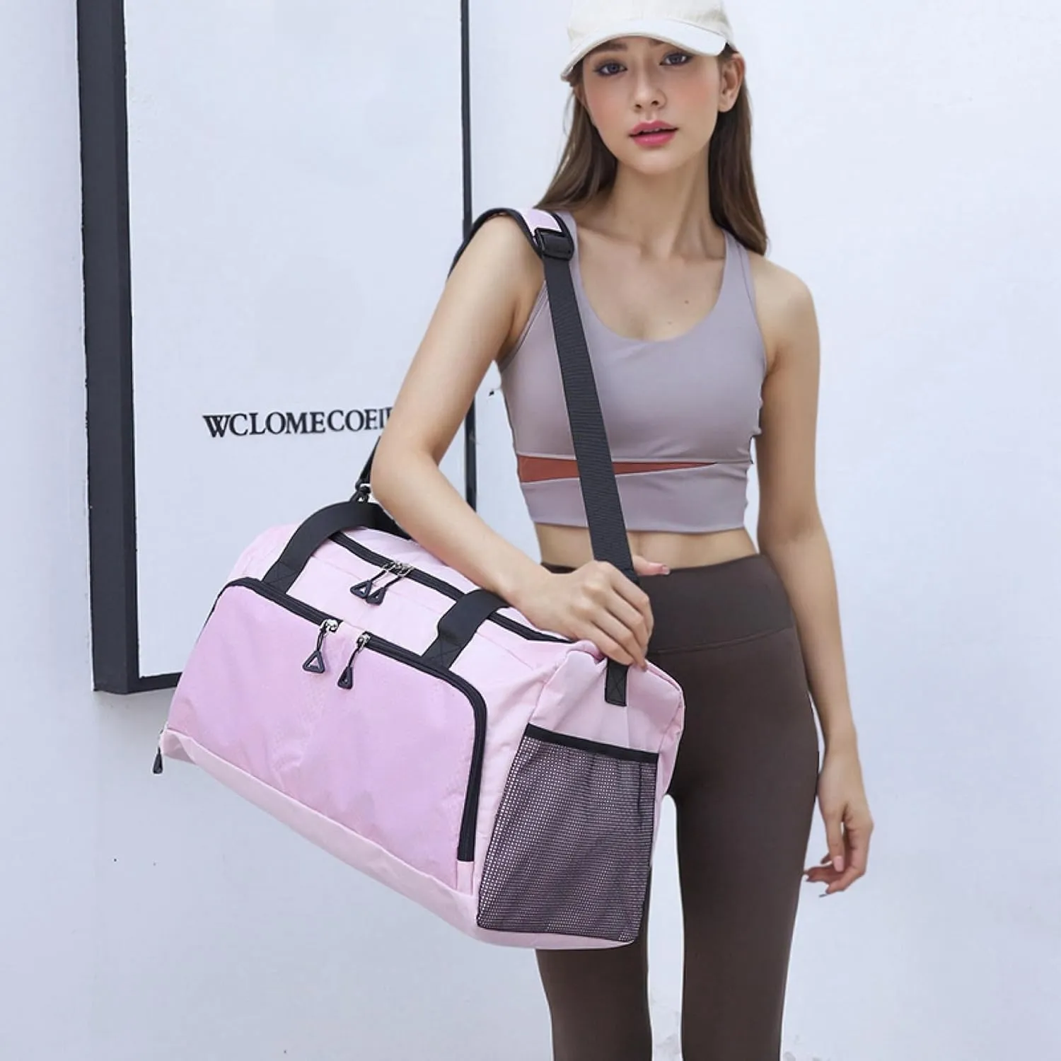 Large capacity men's and women's fitness bags, weekend overnight travel luggage bags, personal belongings travel bag, handbags, fitness dance bag (Cherry Blossom)