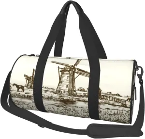 Large Duffle Bag for Travel - Dutch Windmill Gym Bag for Women Men, Foldable Travel Bags for Women Men with Zippered Multiple Pockets