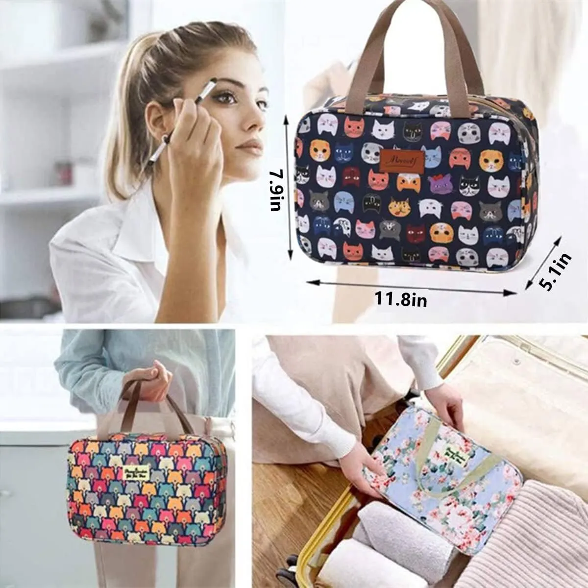 Large Makeup Bag Toiletry Bag for Women Make Up Bag Cosmetic Bag Toiletries Bag Brush Bags for Traveling (Cute Cat)