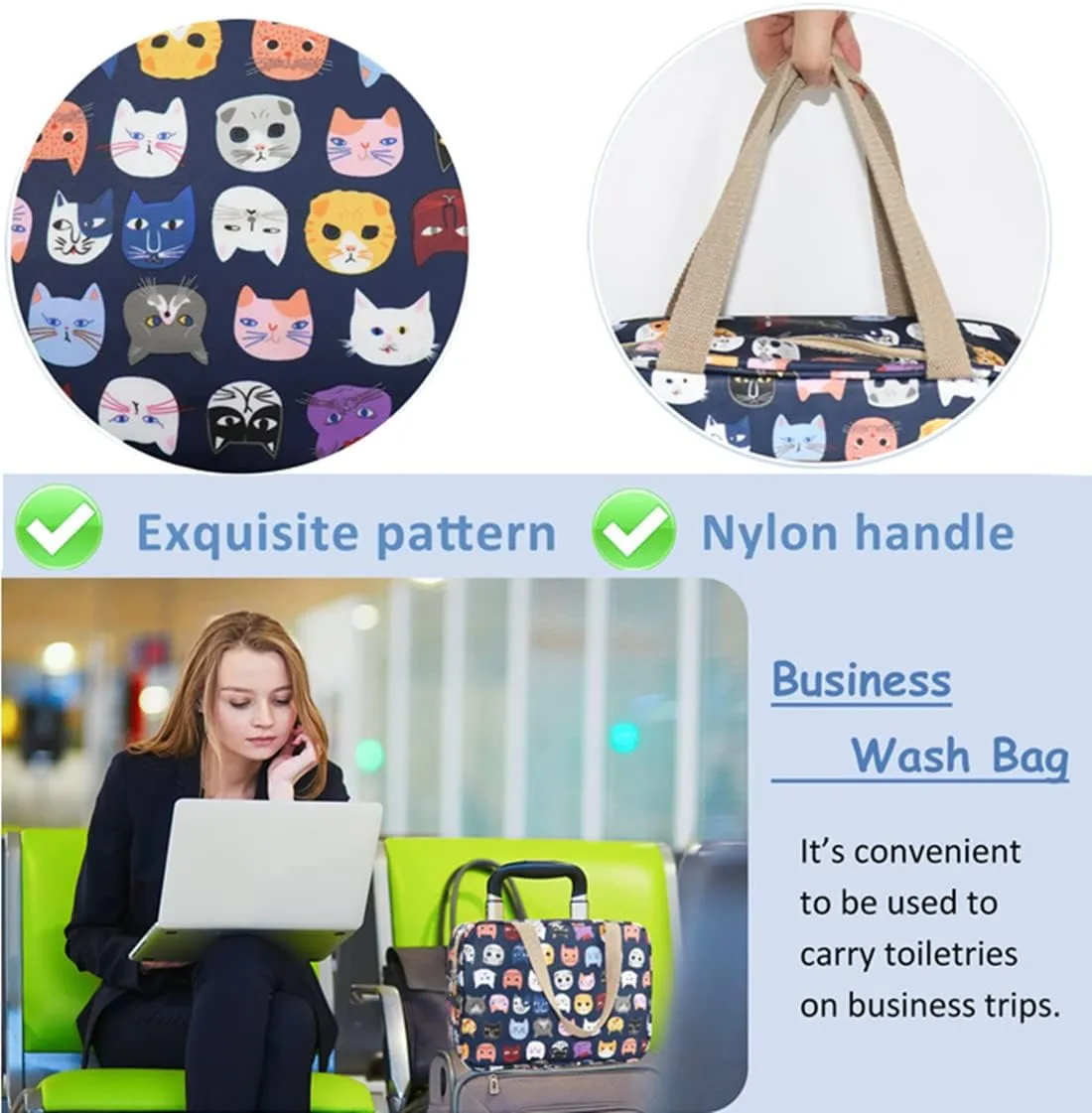 Large Makeup Bag Toiletry Bag for Women Make Up Bag Cosmetic Bag Toiletries Bag Brush Bags for Traveling (Cute Cat)