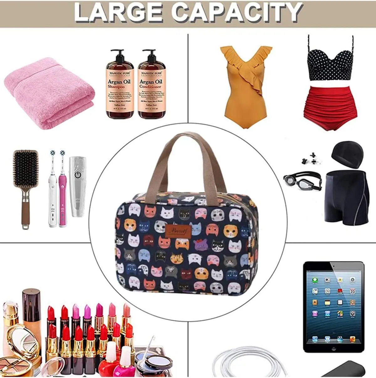 Large Makeup Bag Toiletry Bag for Women Make Up Bag Cosmetic Bag Toiletries Bag Brush Bags for Traveling (Cute Cat)