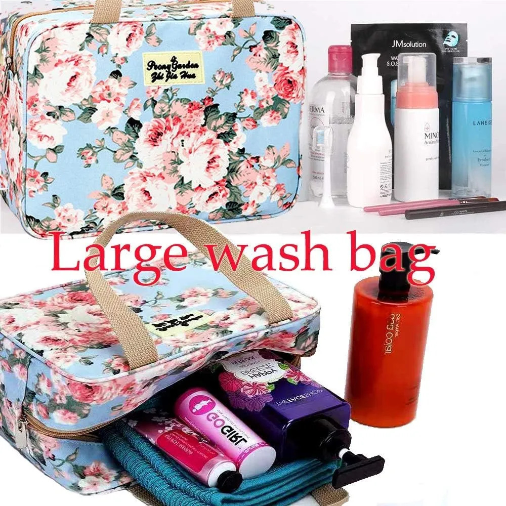 Large Makeup Bag Toiletry Bag for Women Make Up Bag Cosmetic Bag Toiletries Bag Brush Bags for Traveling (Peony Flower)